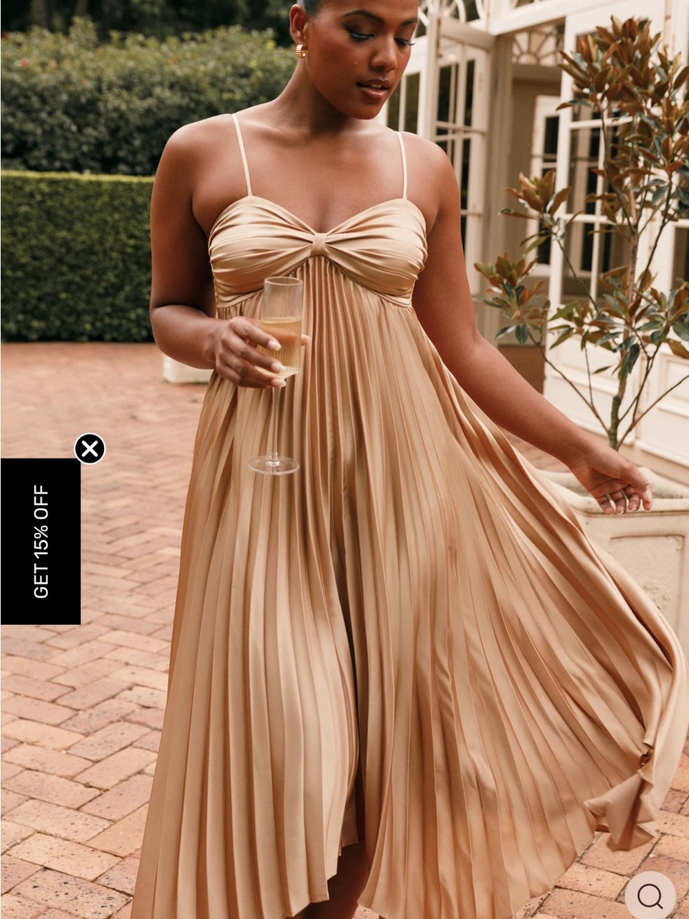 Petal & Pup Gold Pleated Midi Dress